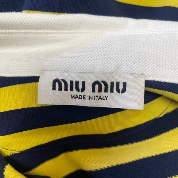 Women’s Blue/yellow striped polo with logo - Picture 13 of 14